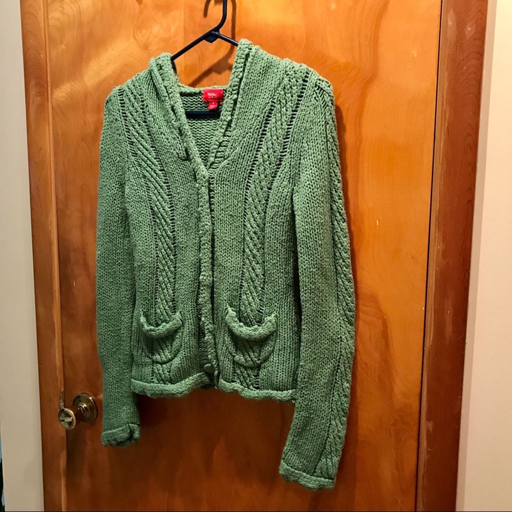 Mossino Green Button Down Hooded Sweater Cardigan